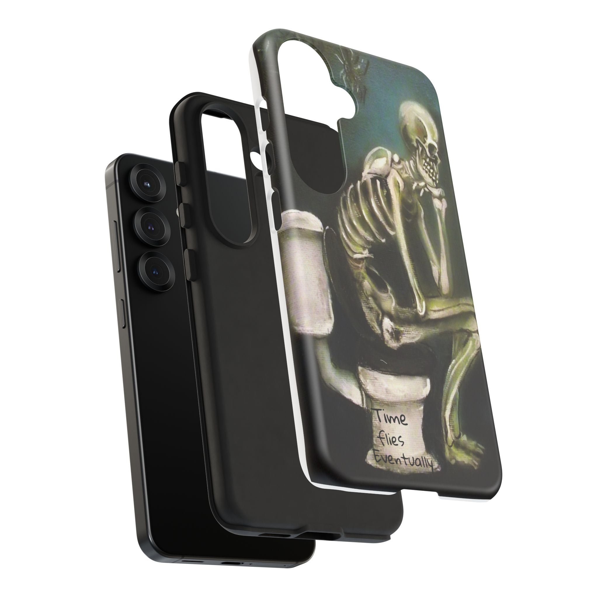 Phone Case — Skeleton on Toilet “Time Flies Eventually” Gothic Humor