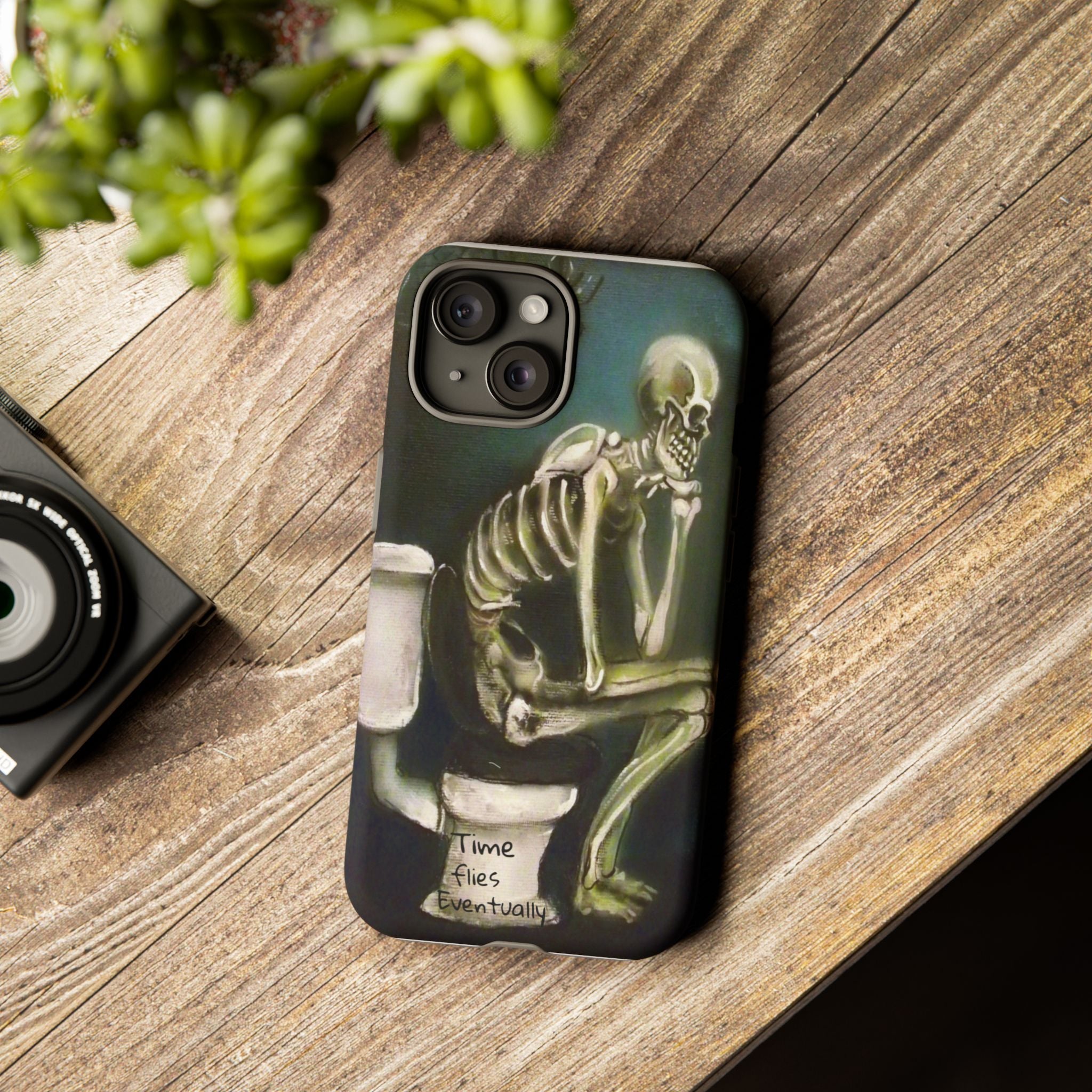 Phone Case — Skeleton on Toilet “Time Flies Eventually” Gothic Humor