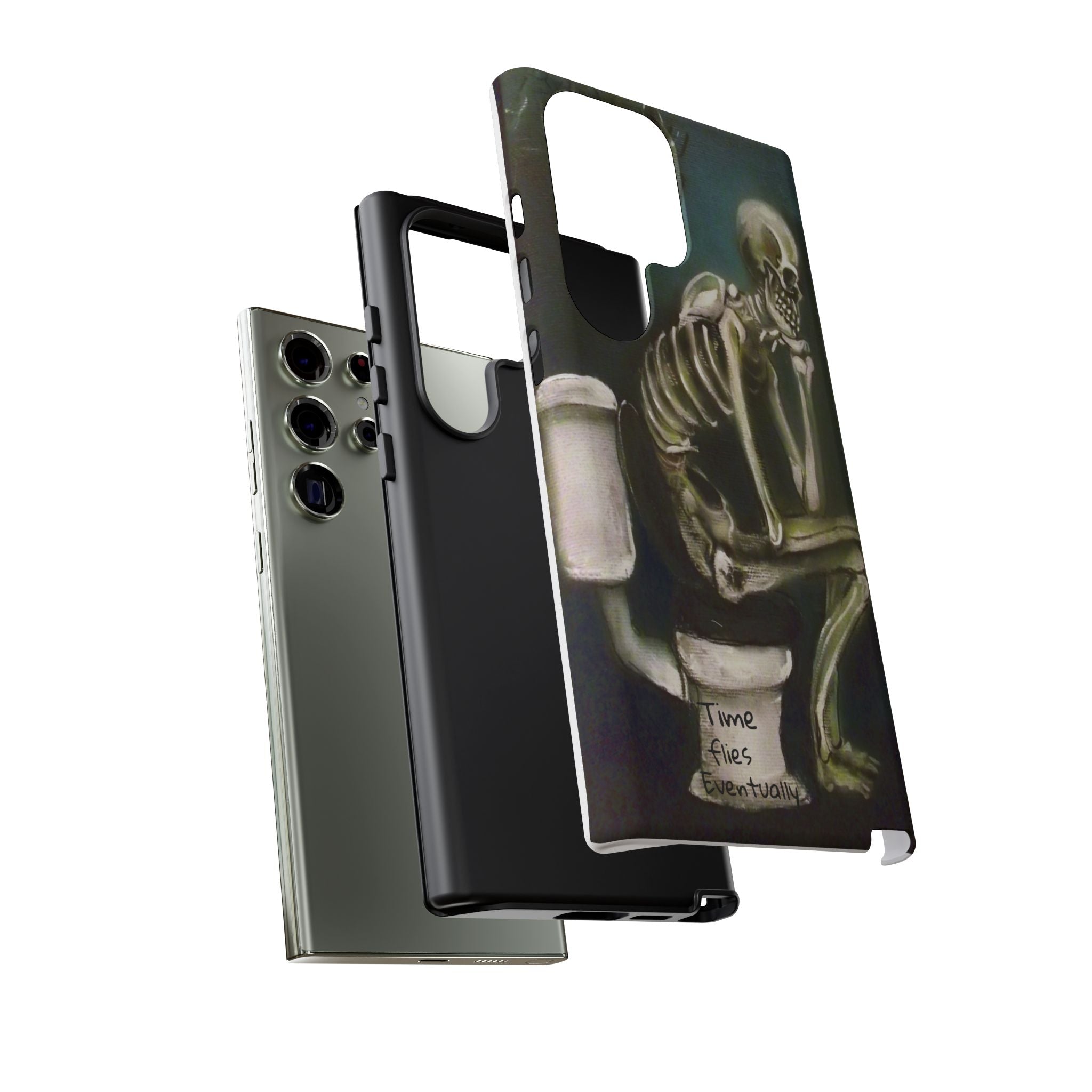 Phone Case — Skeleton on Toilet “Time Flies Eventually” Gothic Humor