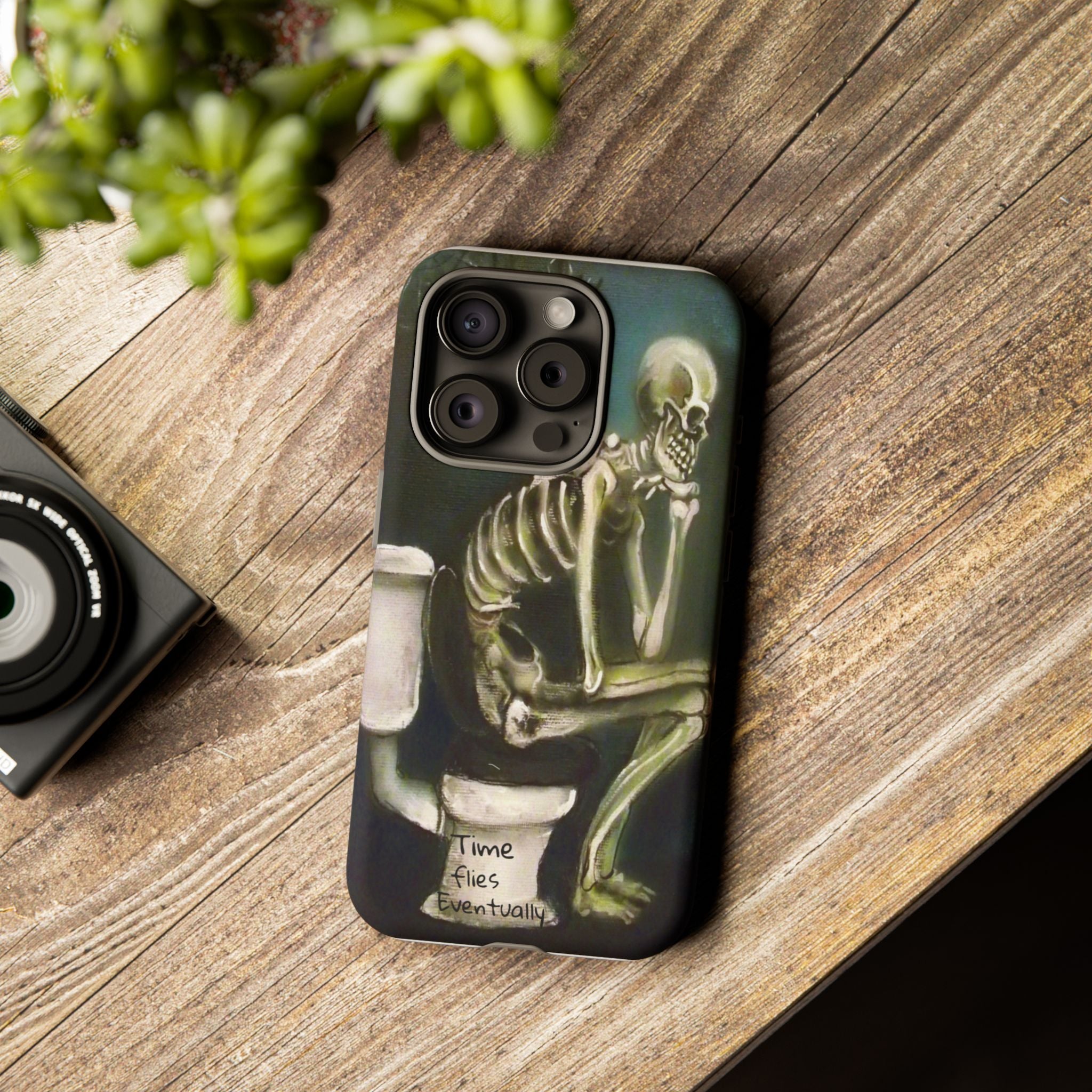 Phone Case — Skeleton on Toilet “Time Flies Eventually” Gothic Humor