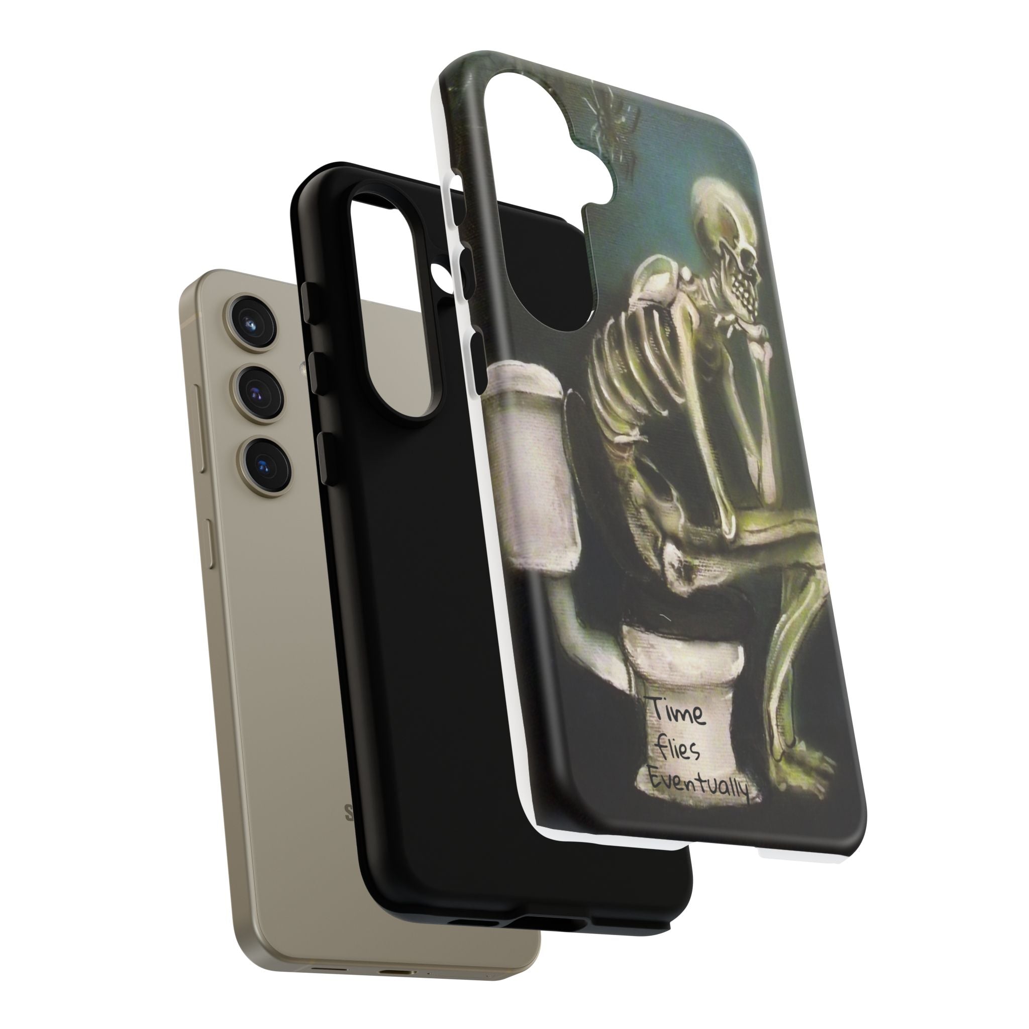 Phone Case — Skeleton on Toilet “Time Flies Eventually” Gothic Humor