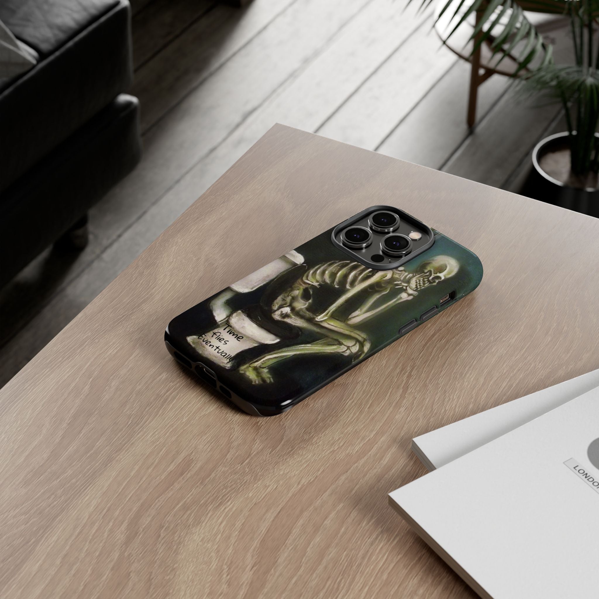 Phone Case — Skeleton on Toilet “Time Flies Eventually” Gothic Humor