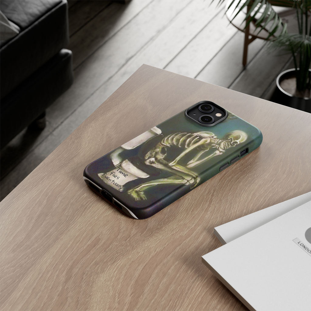 Phone Case — Skeleton on Toilet “Time Flies Eventually” Gothic Humor