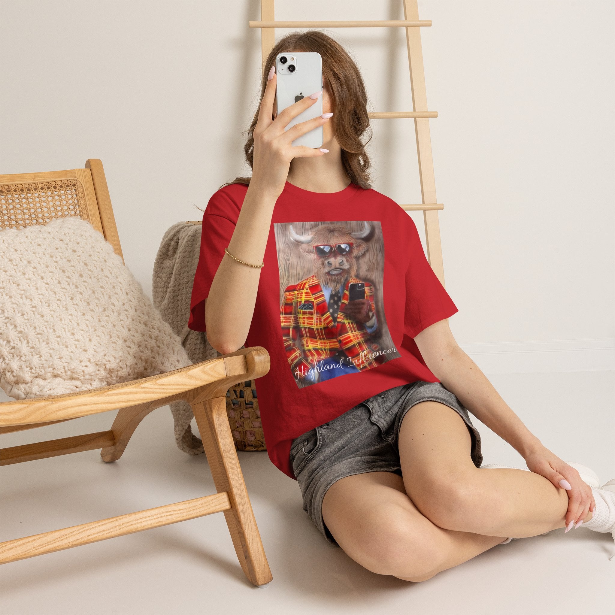 Highland Cow Portrait T‑Shirt — ‘Highland Experience’ Plaid Jacket Graphic Tee