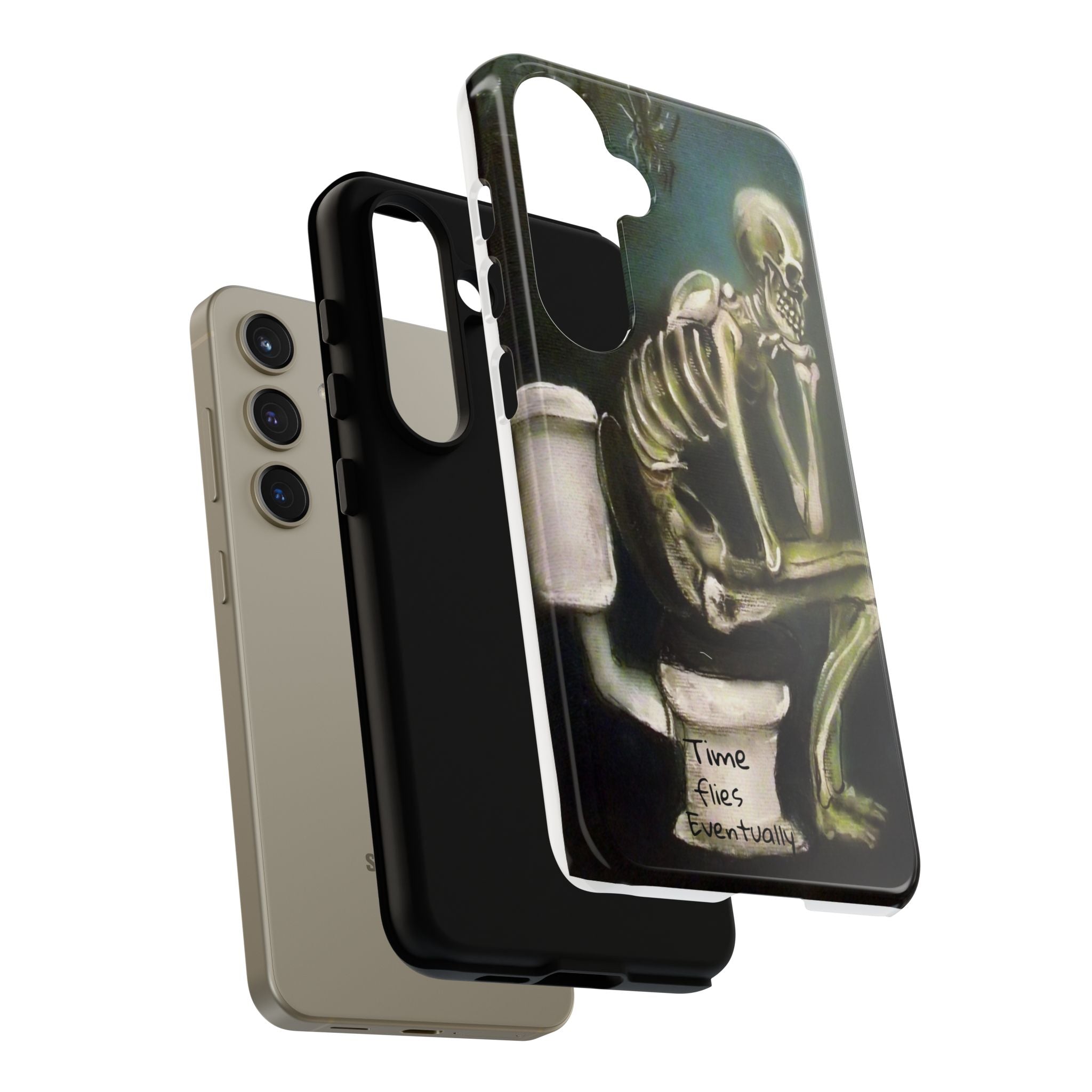Phone Case — Skeleton on Toilet “Time Flies Eventually” Gothic Humor