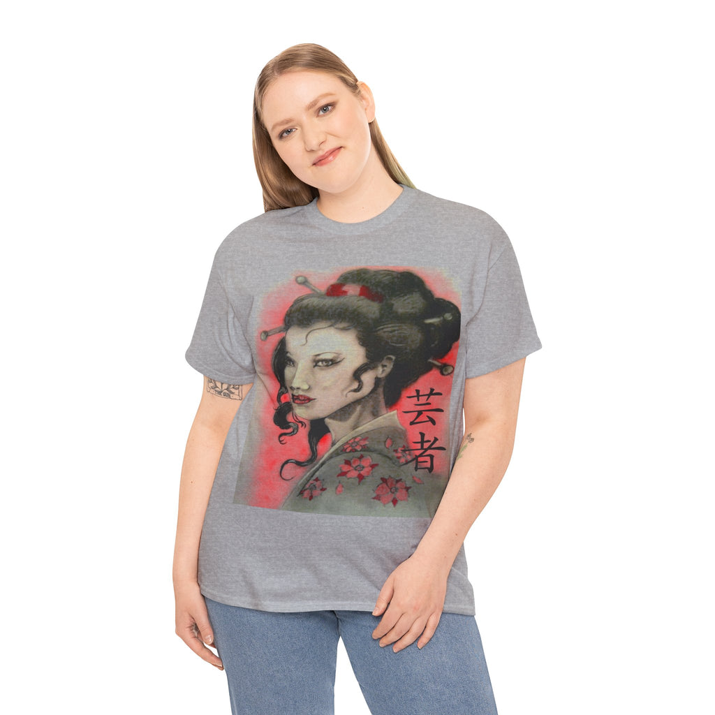 Geisha Portrait T-Shirt — Vintage Japanese Art Tee with Kanji