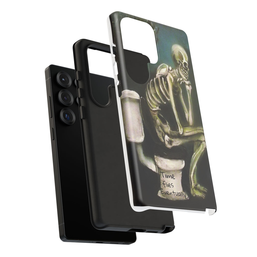 Phone Case — Skeleton on Toilet “Time Flies Eventually” Gothic Humor