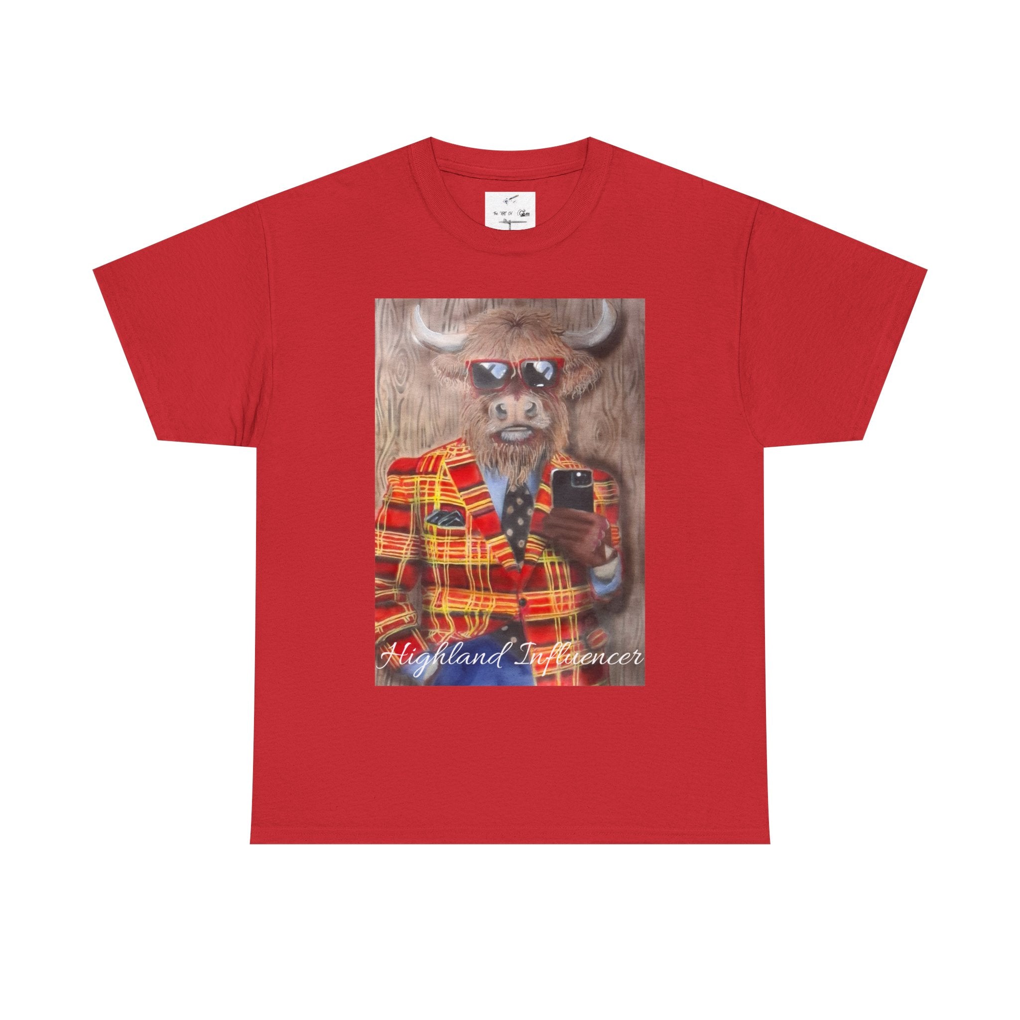 Highland Cow Portrait T‑Shirt — ‘Highland Experience’ Plaid Jacket Graphic Tee
