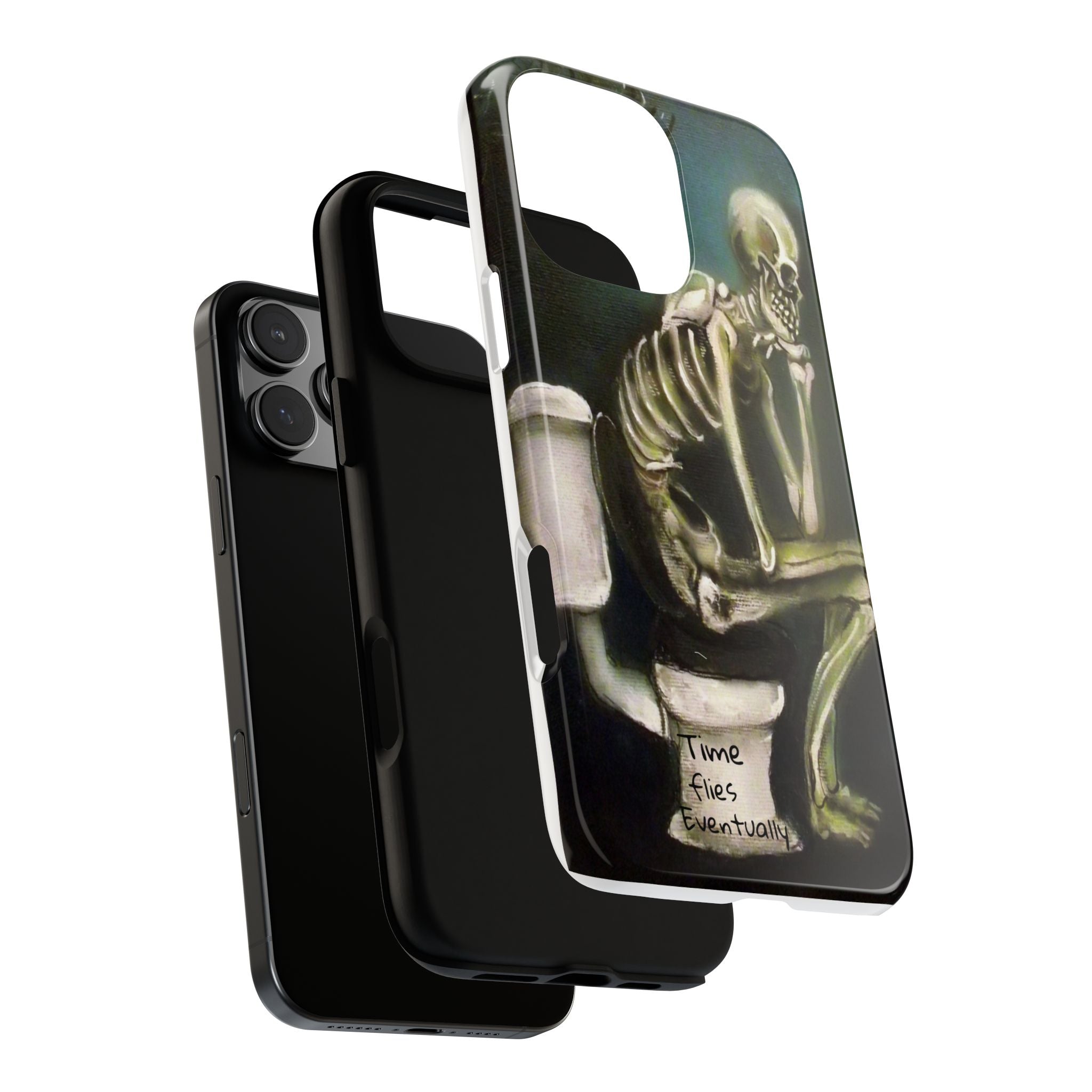 Phone Case — Skeleton on Toilet “Time Flies Eventually” Gothic Humor