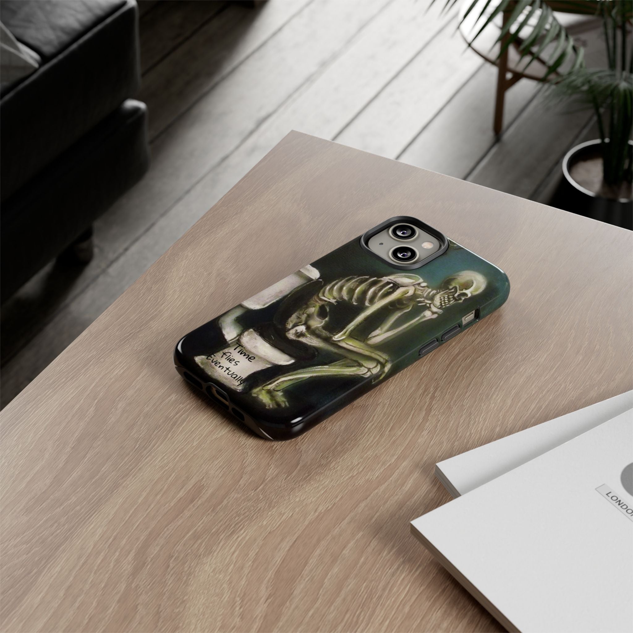 Phone Case — Skeleton on Toilet “Time Flies Eventually” Gothic Humor