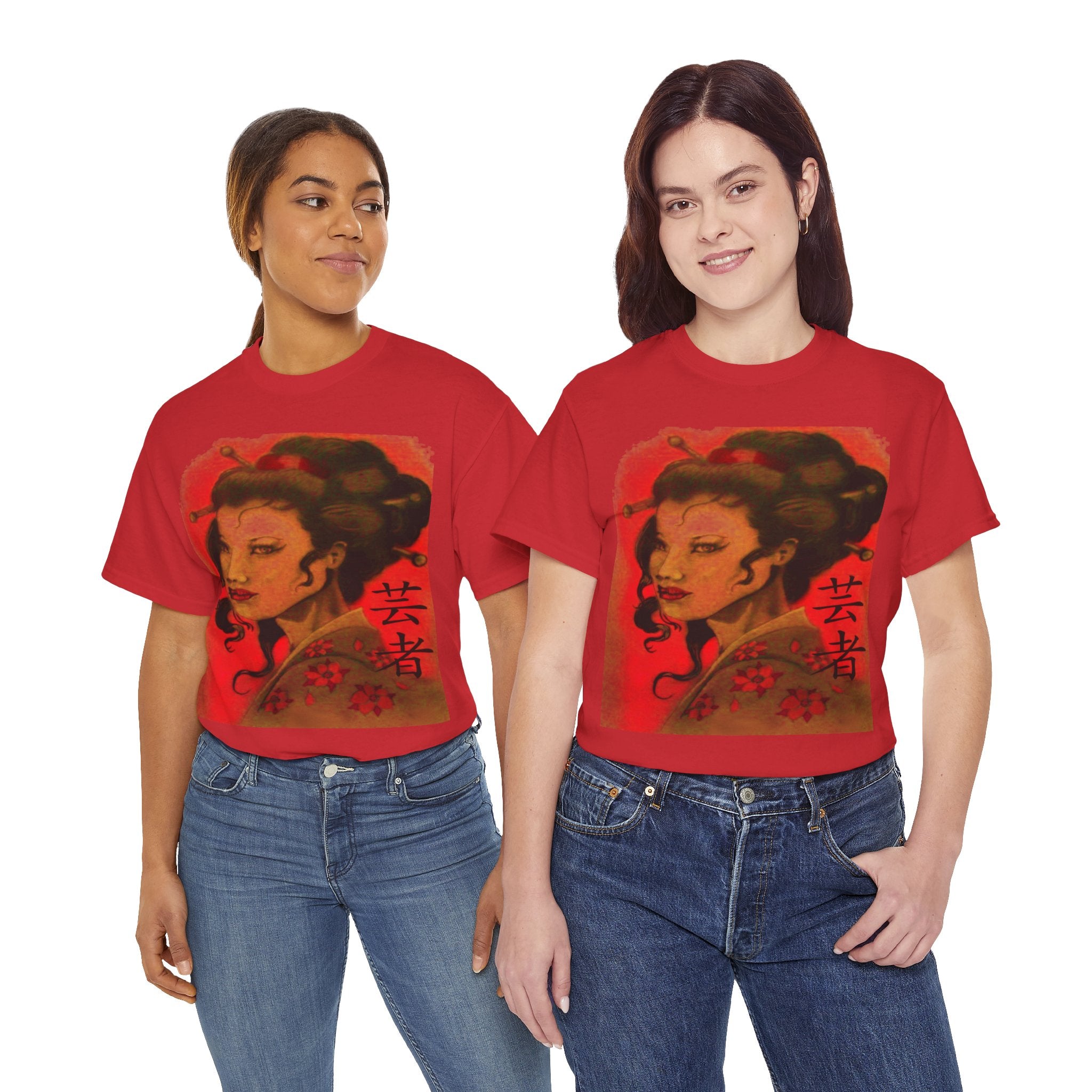 Geisha Portrait T-Shirt — Vintage Japanese Art Tee with Kanji
