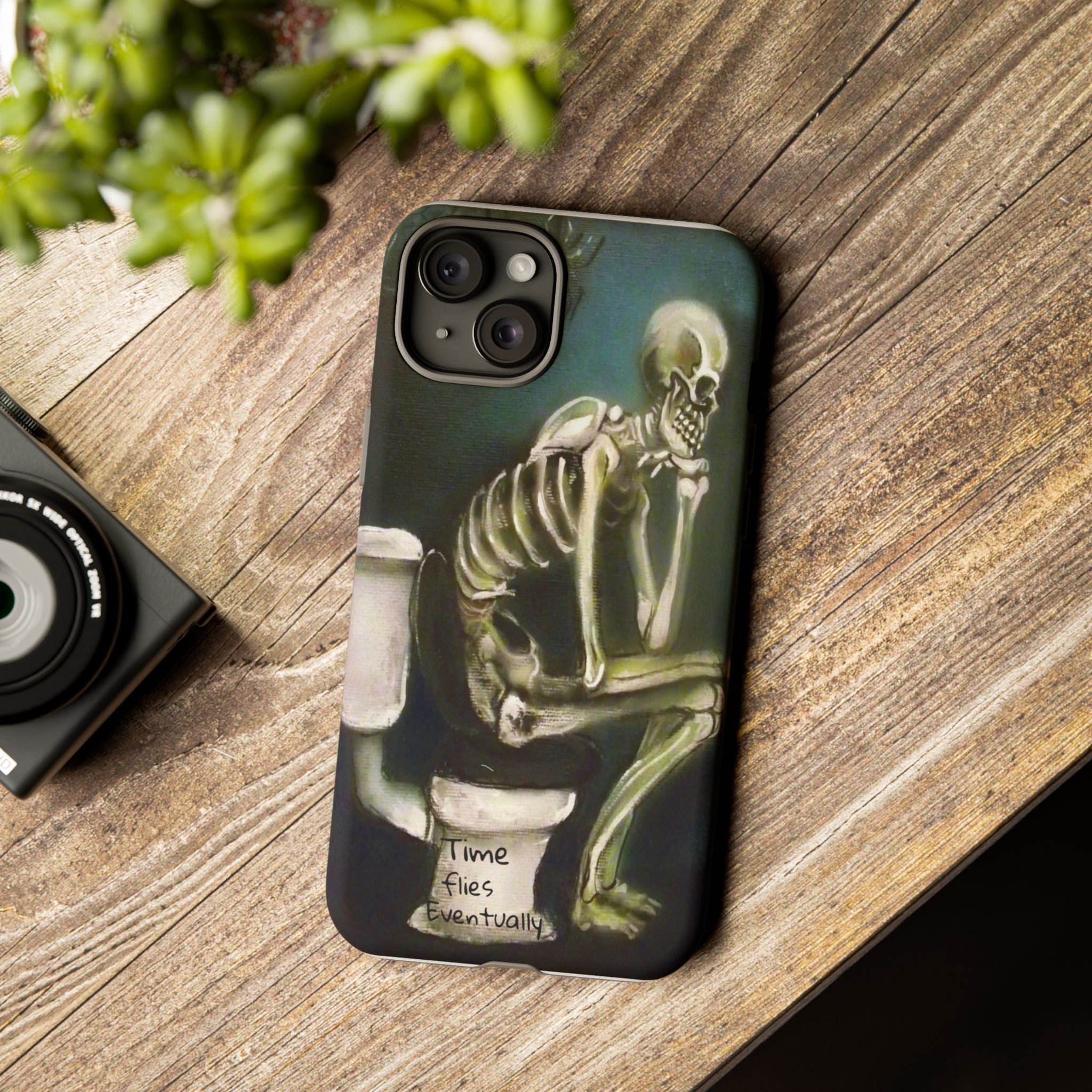 Phone Case — Skeleton on Toilet “Time Flies Eventually” Gothic Humor