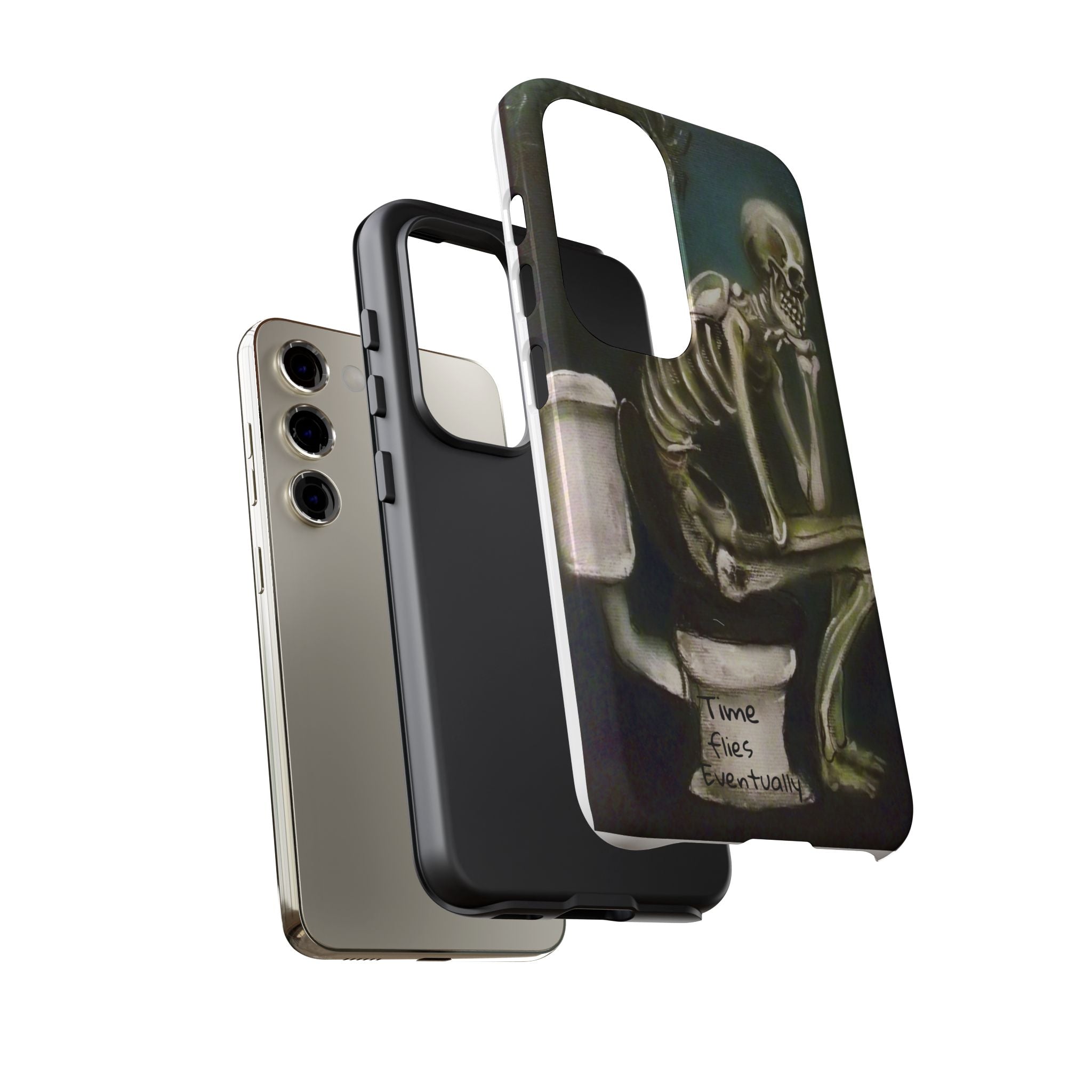 Phone Case — Skeleton on Toilet “Time Flies Eventually” Gothic Humor