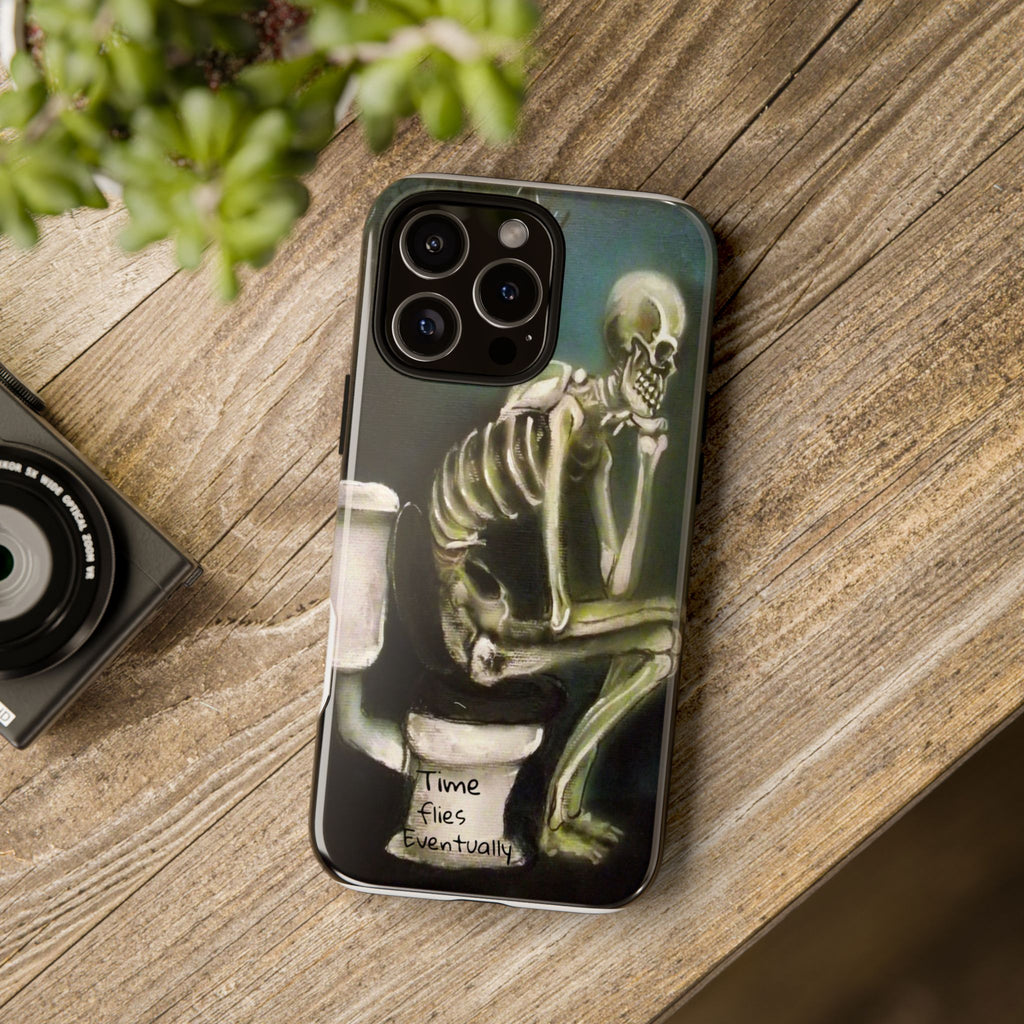 Phone Case — Skeleton on Toilet “Time Flies Eventually” Gothic Humor