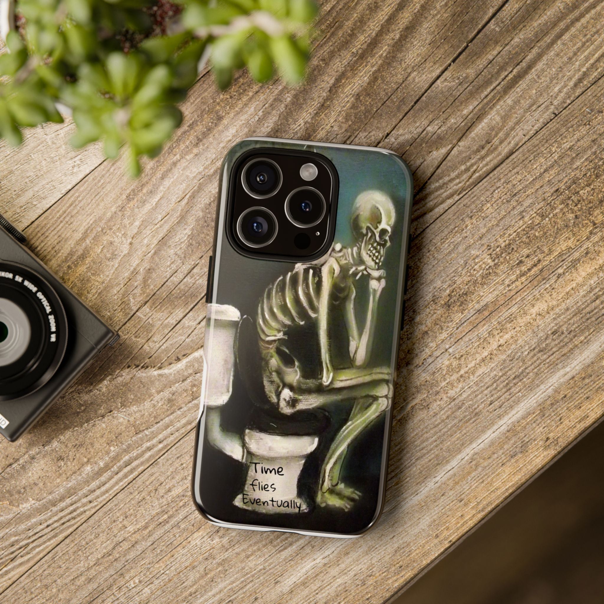 Phone Case — Skeleton on Toilet “Time Flies Eventually” Gothic Humor