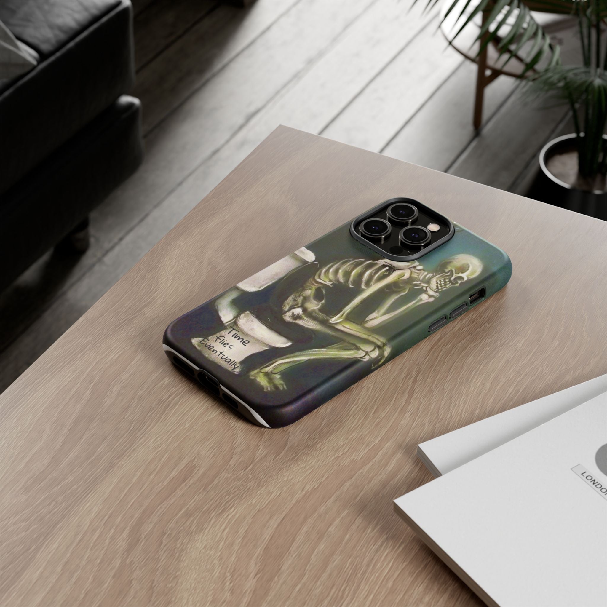 Phone Case — Skeleton on Toilet “Time Flies Eventually” Gothic Humor