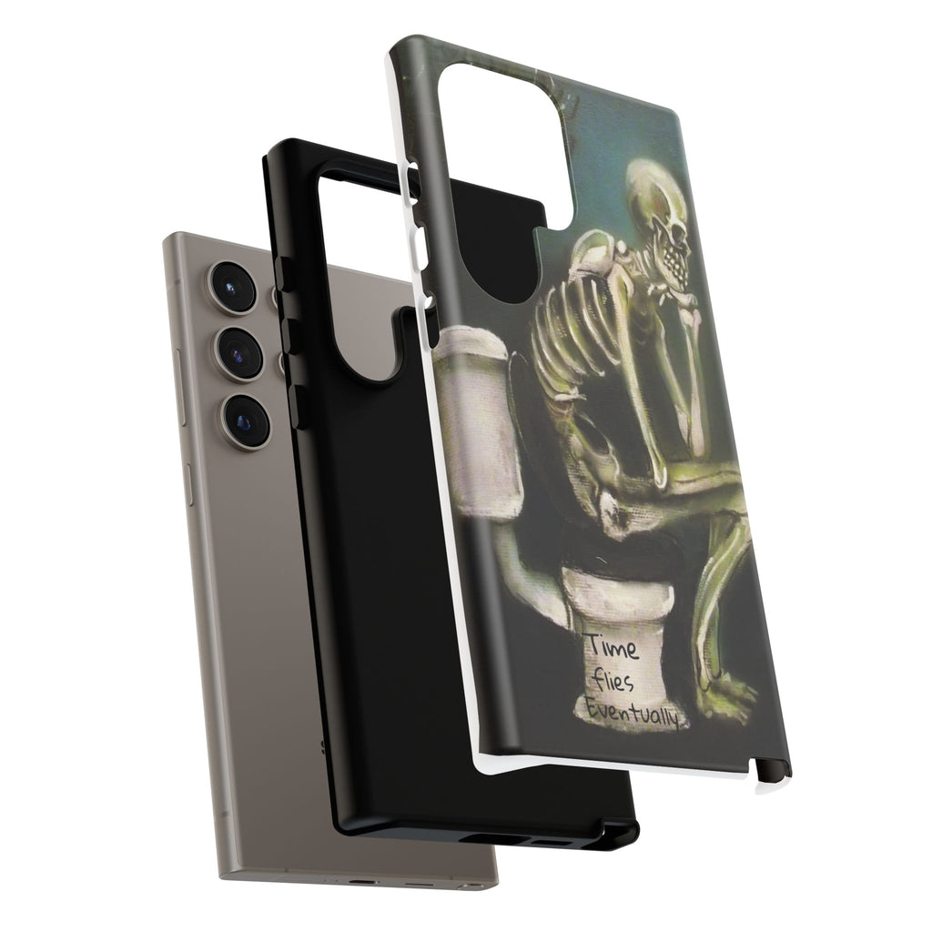 Phone Case — Skeleton on Toilet “Time Flies Eventually” Gothic Humor