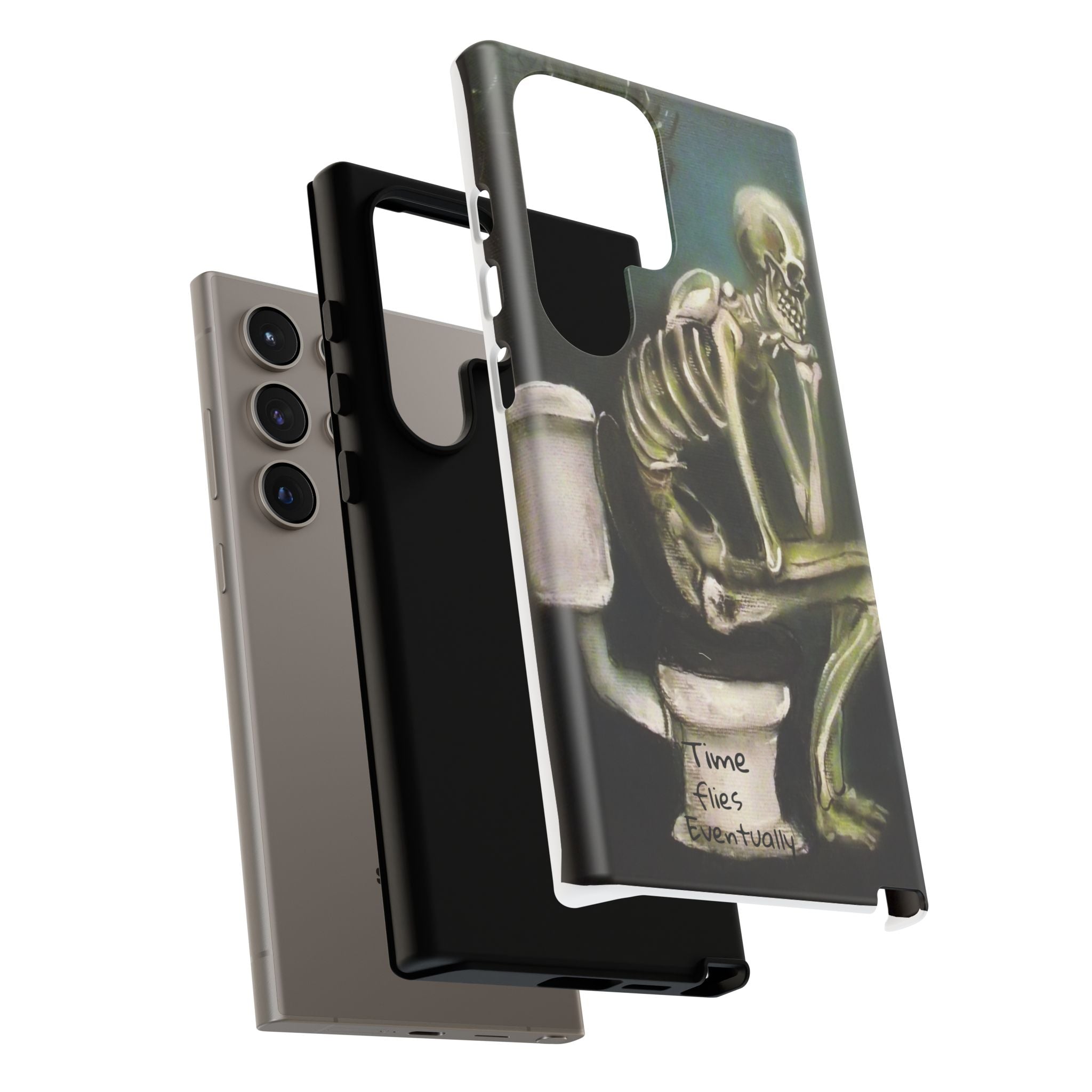 Phone Case — Skeleton on Toilet “Time Flies Eventually” Gothic Humor