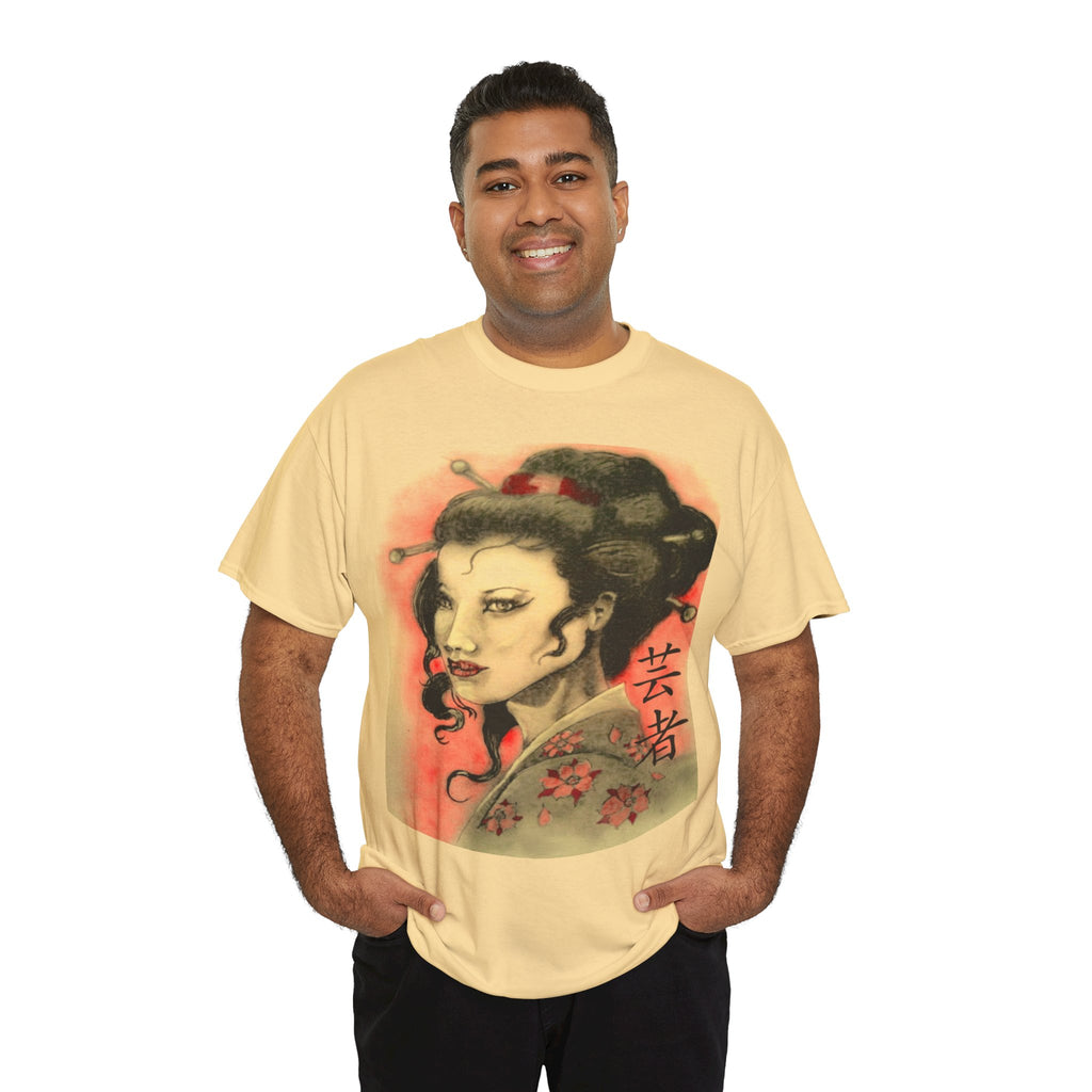 Geisha Portrait T-Shirt — Vintage Japanese Art Tee with Kanji