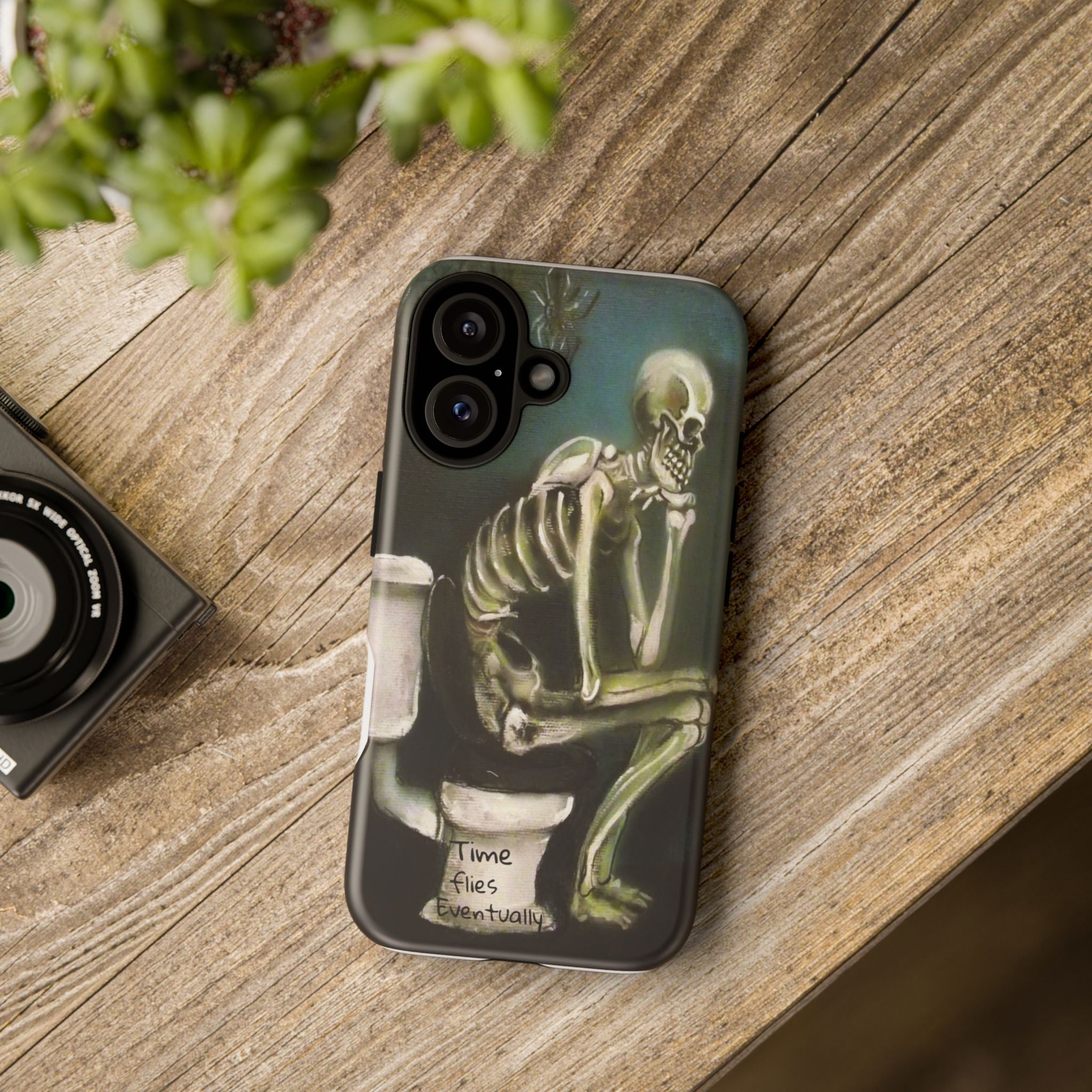 Phone Case — Skeleton on Toilet “Time Flies Eventually” Gothic Humor