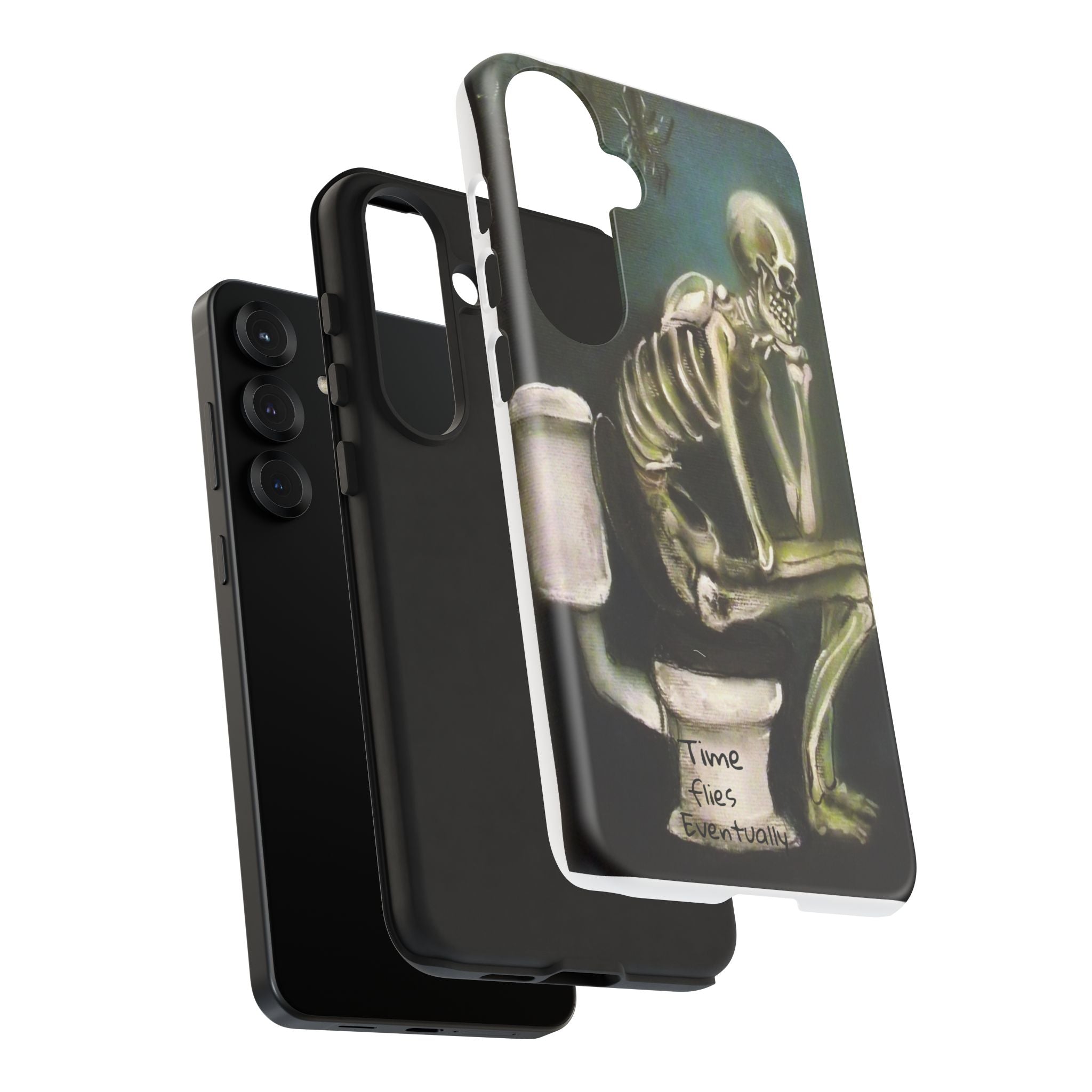 Phone Case — Skeleton on Toilet “Time Flies Eventually” Gothic Humor