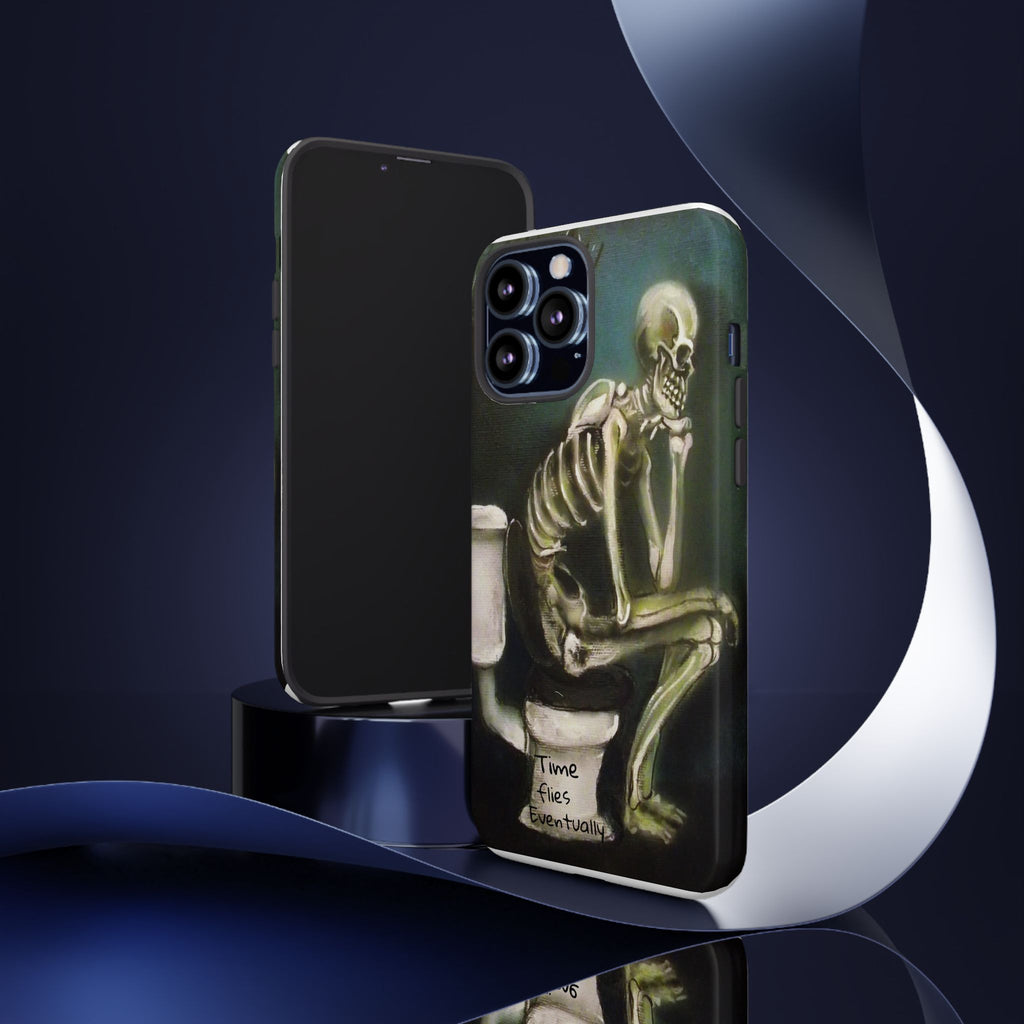 Phone Case — Skeleton on Toilet “Time Flies Eventually” Gothic Humor