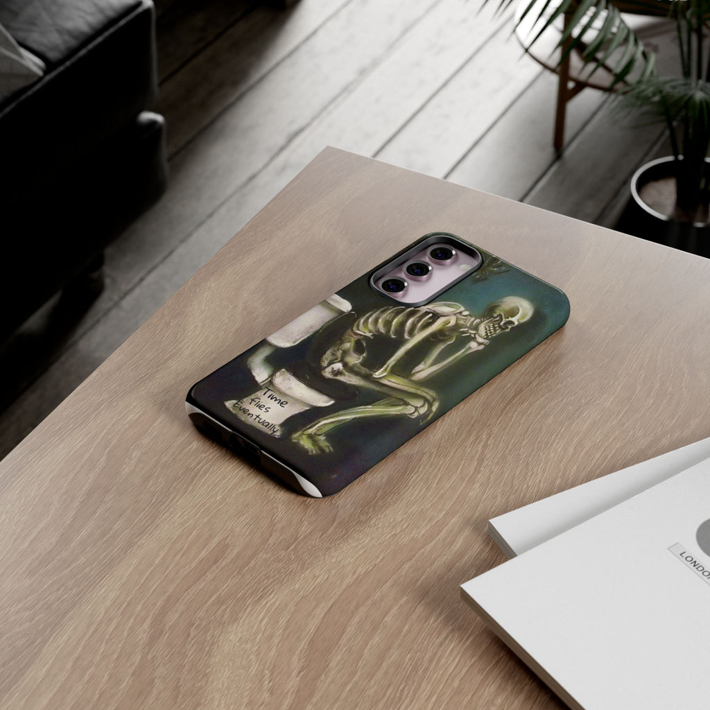 Phone Case — Skeleton on Toilet “Time Flies Eventually” Gothic Humor