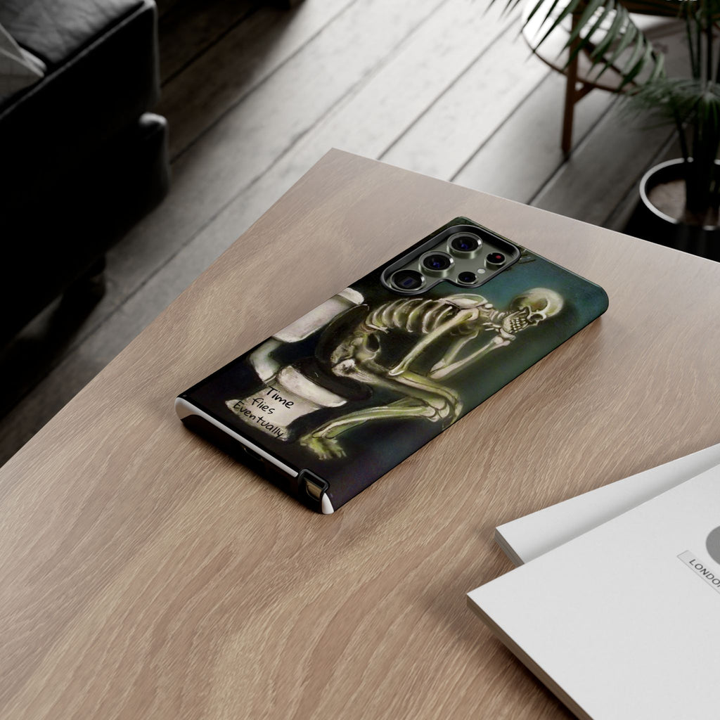 Phone Case — Skeleton on Toilet “Time Flies Eventually” Gothic Humor