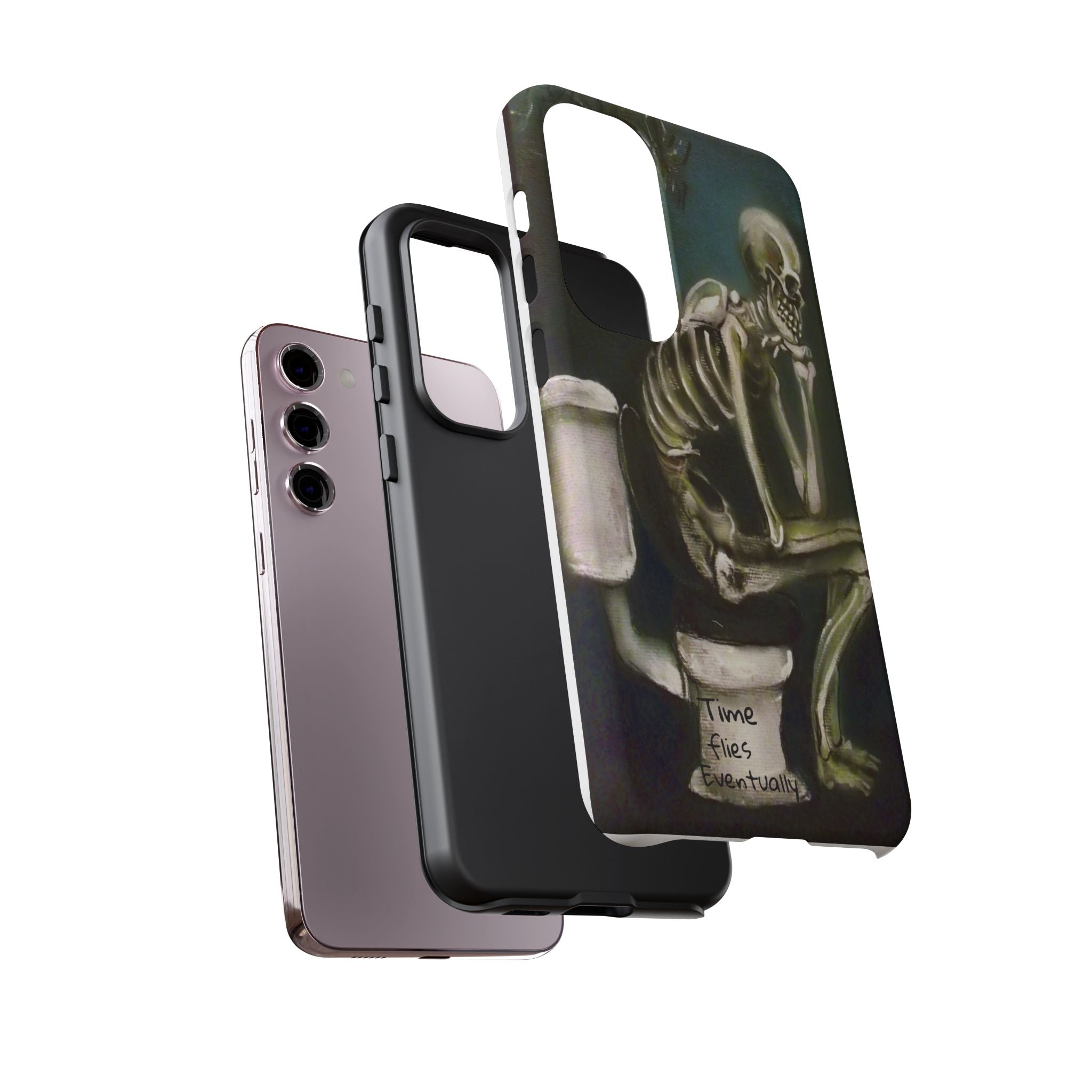 Phone Case — Skeleton on Toilet “Time Flies Eventually” Gothic Humor