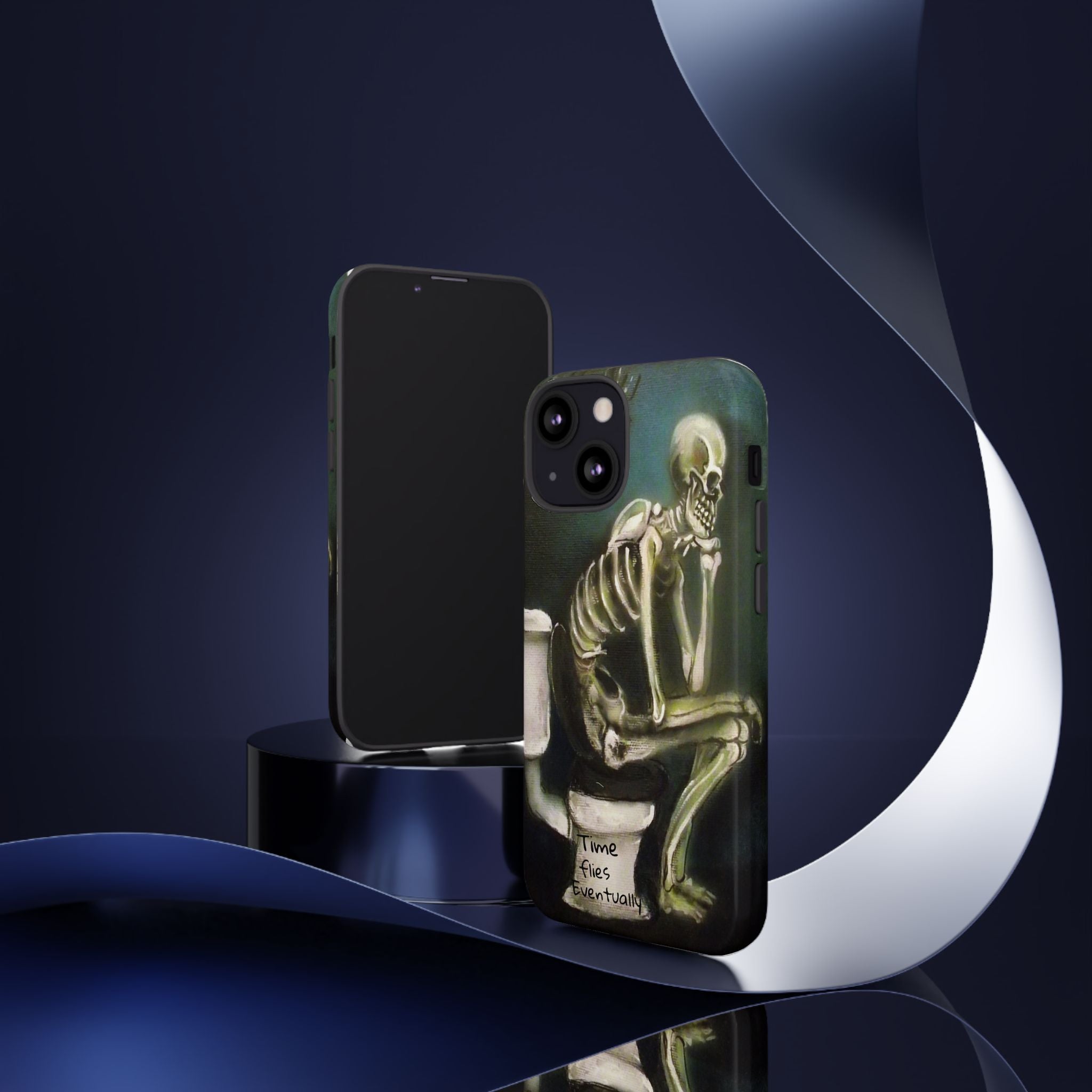 Phone Case — Skeleton on Toilet “Time Flies Eventually” Gothic Humor