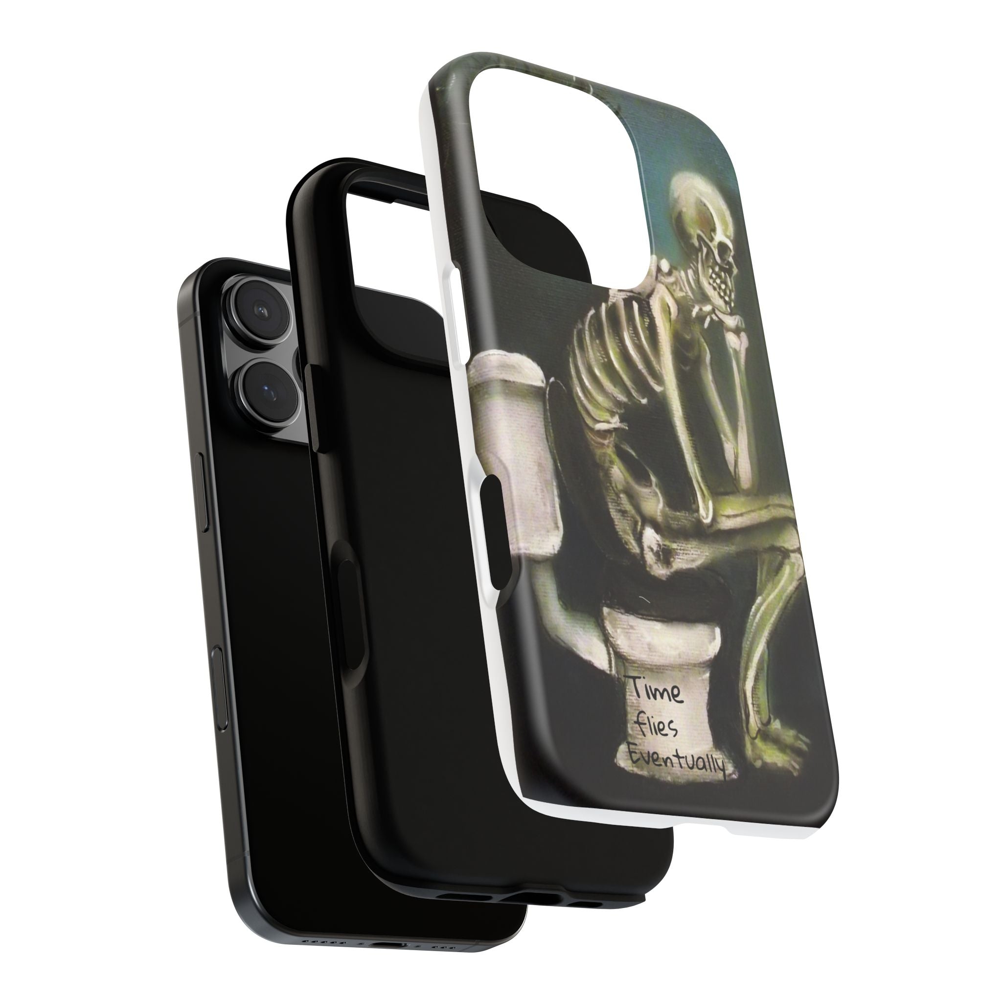 Phone Case — Skeleton on Toilet “Time Flies Eventually” Gothic Humor