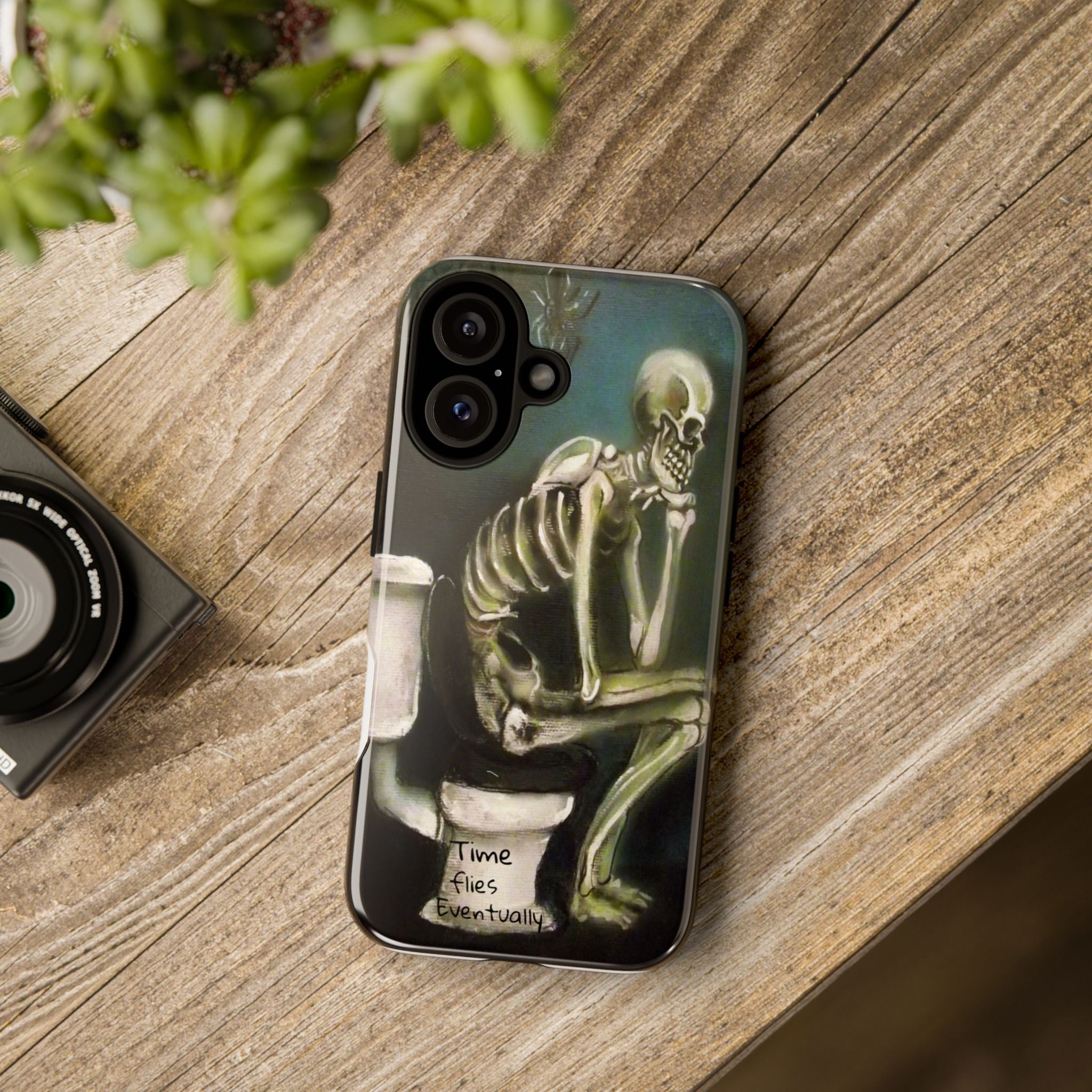 Phone Case — Skeleton on Toilet “Time Flies Eventually” Gothic Humor