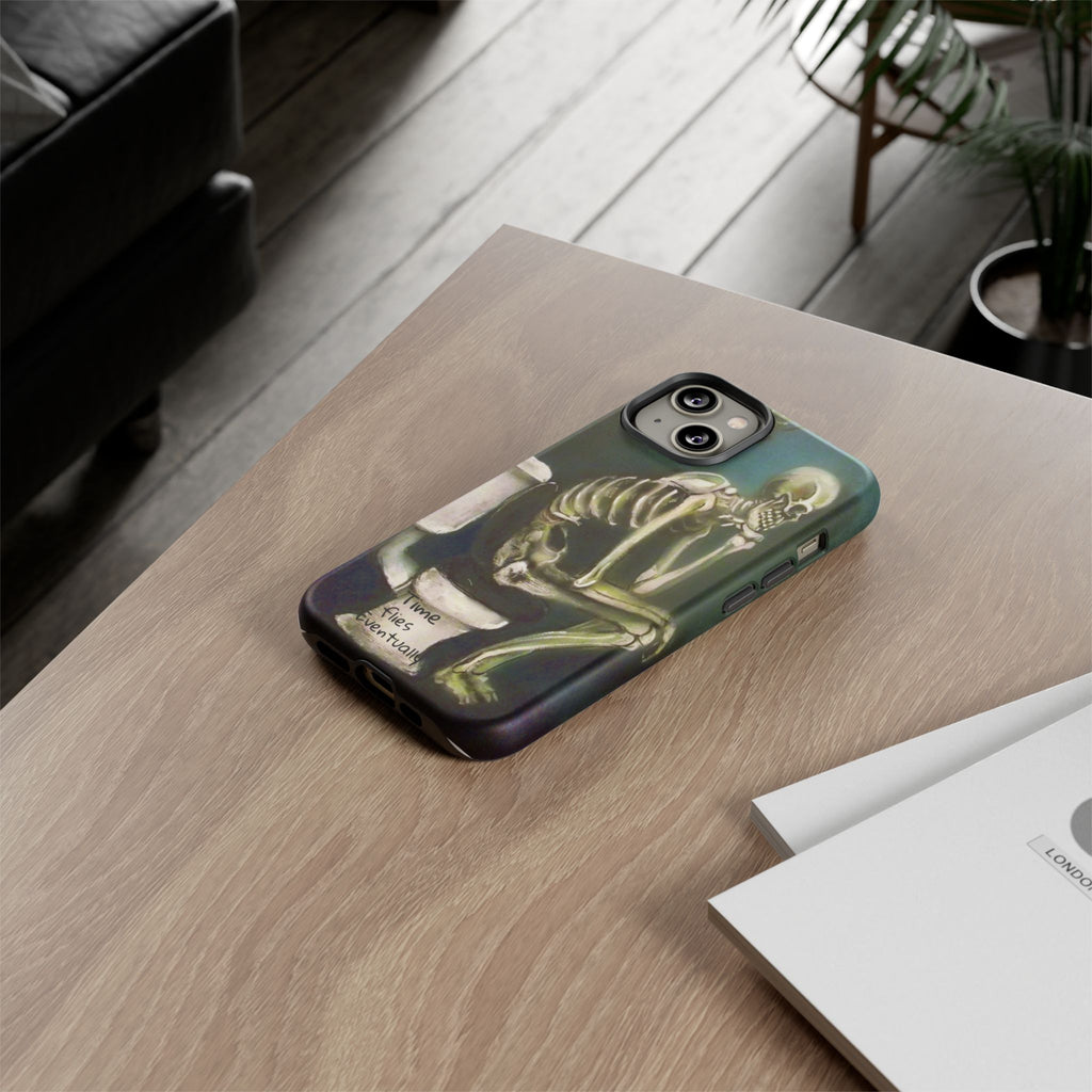 Phone Case — Skeleton on Toilet “Time Flies Eventually” Gothic Humor