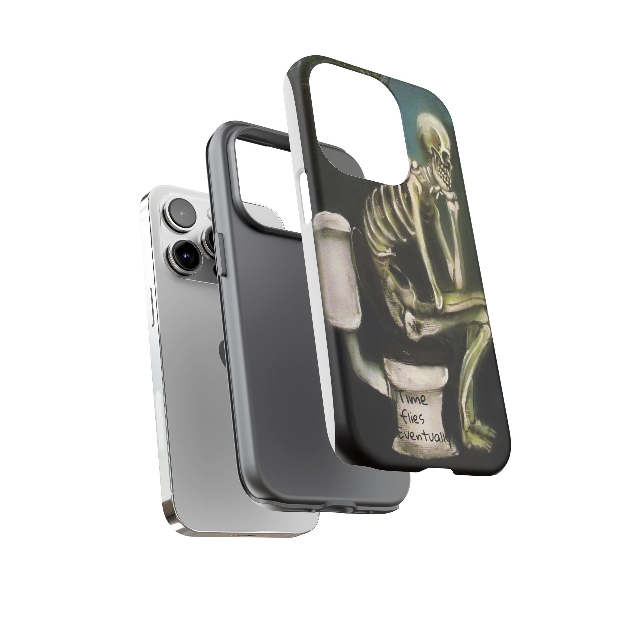 Phone Case — Skeleton on Toilet “Time Flies Eventually” Gothic Humor