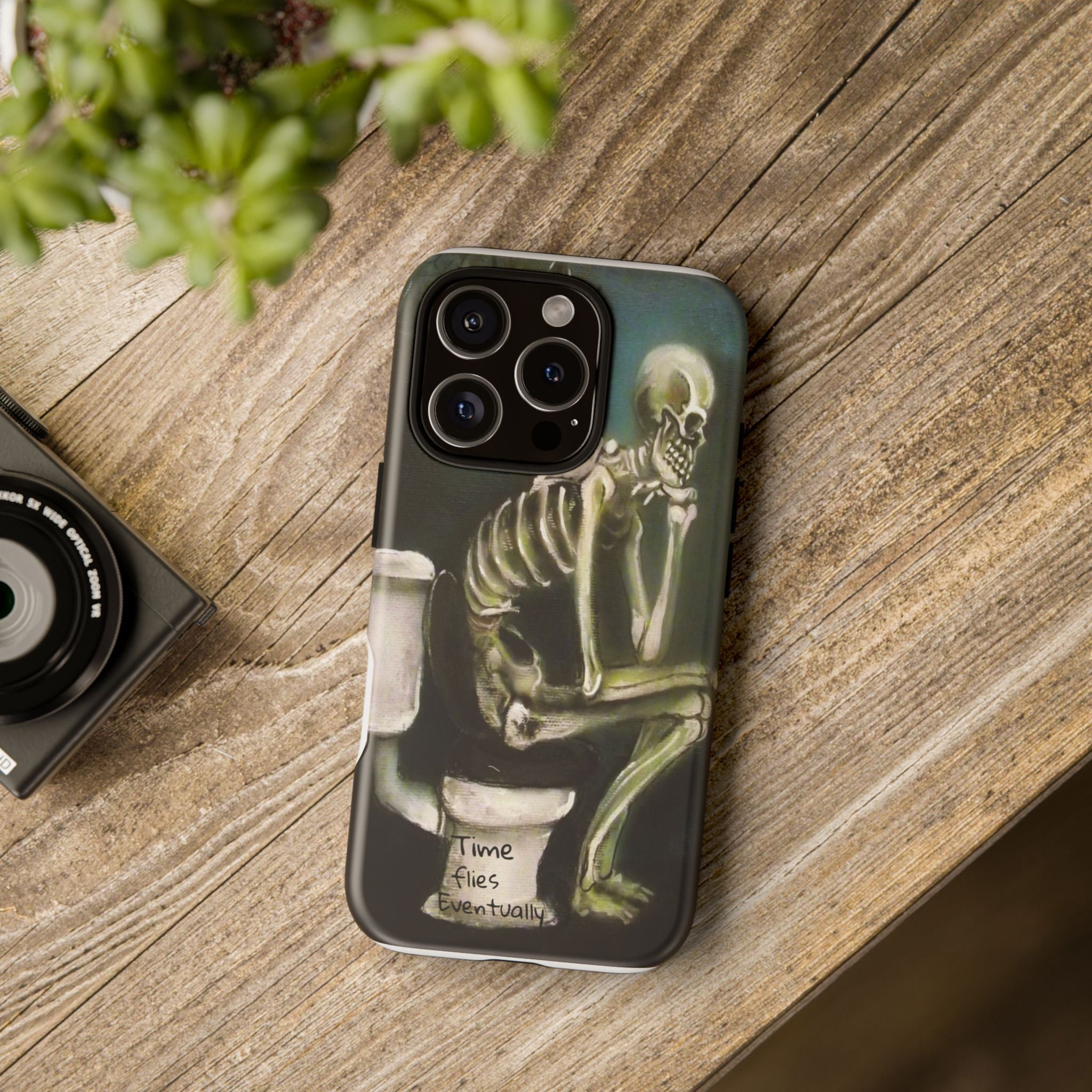 Phone Case — Skeleton on Toilet “Time Flies Eventually” Gothic Humor
