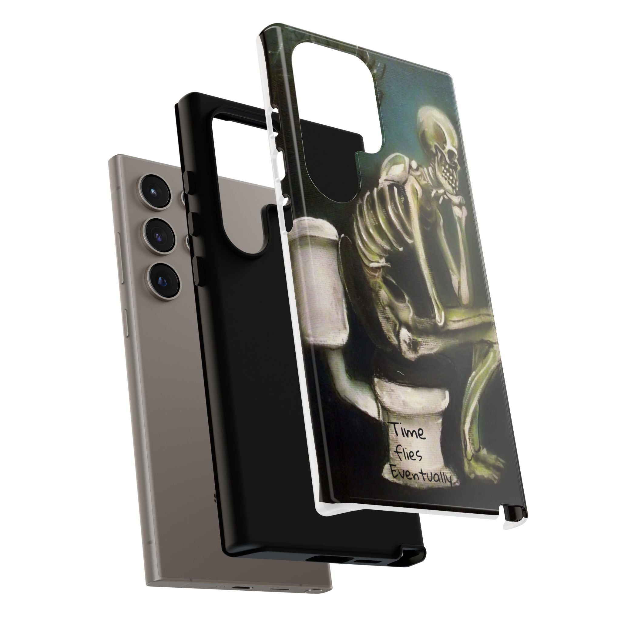 Phone Case — Skeleton on Toilet “Time Flies Eventually” Gothic Humor