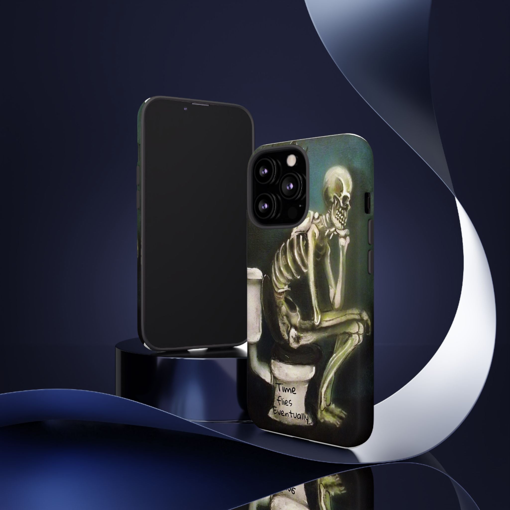 Phone Case — Skeleton on Toilet “Time Flies Eventually” Gothic Humor